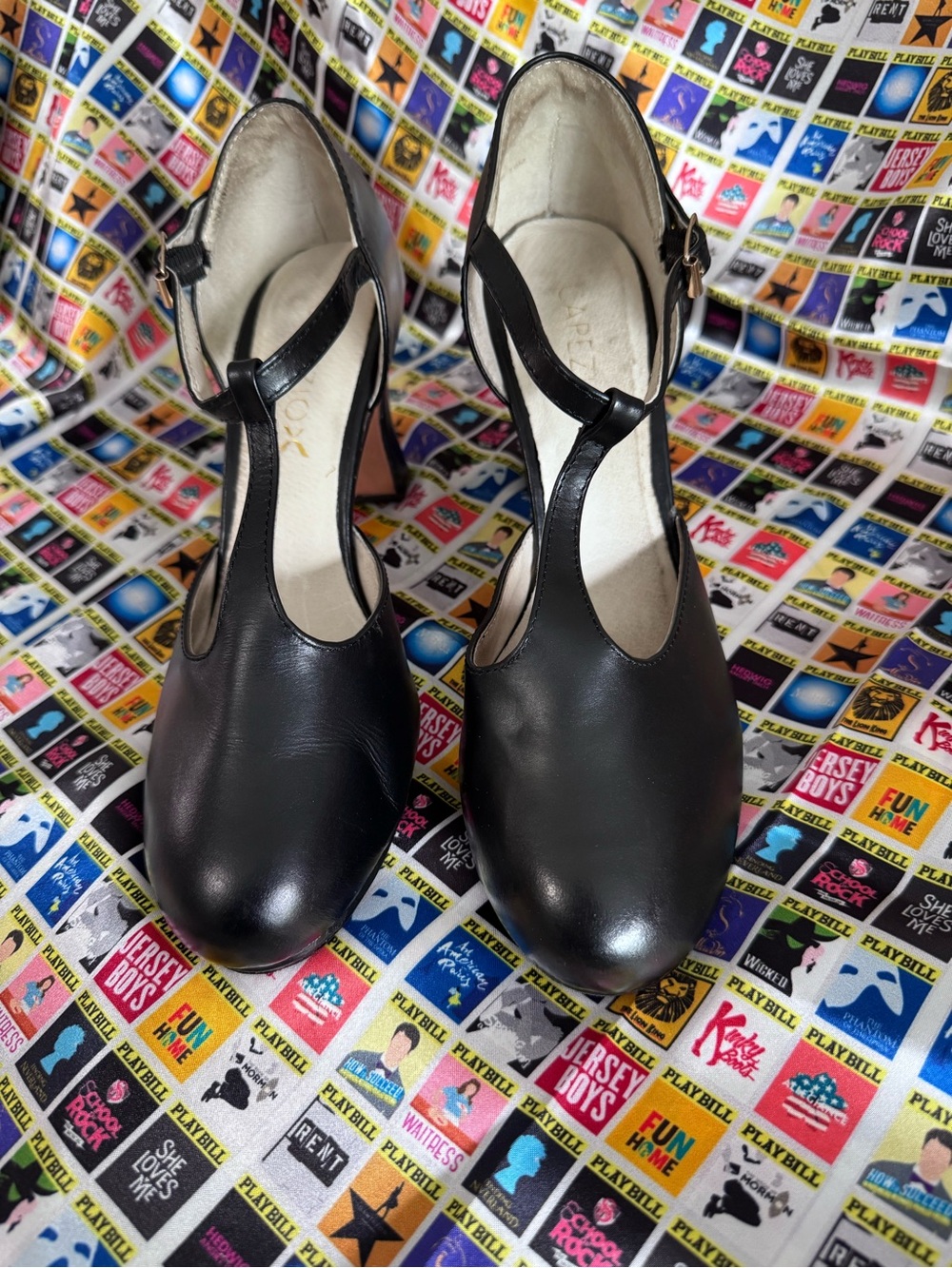 Black Women's T-Strap Leather Heels